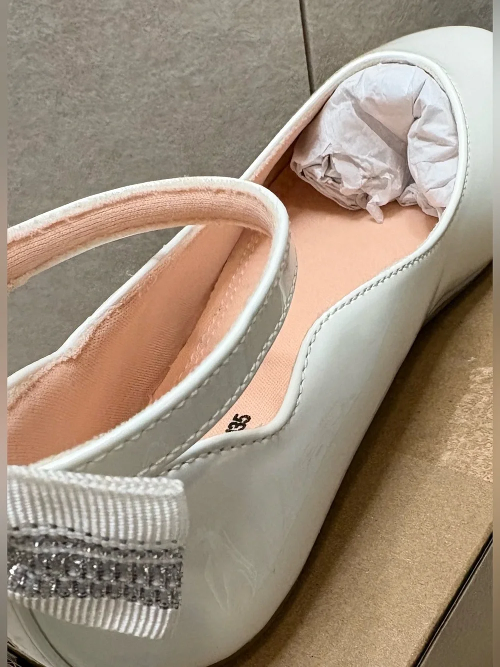 Girls White Patent Mary Jane Dress Shoes Ballerina Bow Size 3 Flower Girl